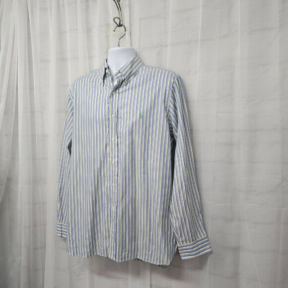 Ralph Lauren Blue Yellow Striped Button-Down Shirt Collegiate Preppy 16.5 - Picture 5 of 12